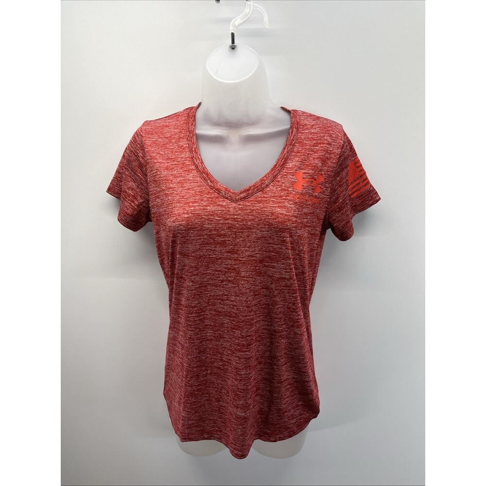 Under Armour Shirt Women's V Neck XS Loose Fit Freedom American Flag Red